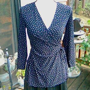 Anne Klein Black and White Wrap Top